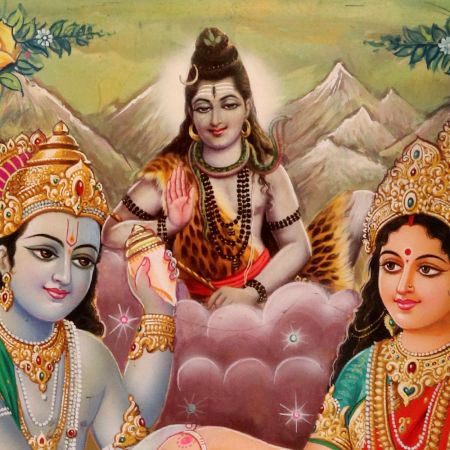 Hindu God Vishnu, Laxmi and Shiva Paper Painting