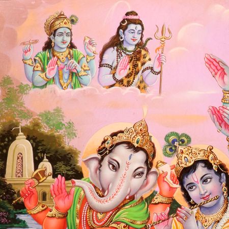 Hindu God Ganesha, Krishna and Maa Kali Vintage Paper Painting