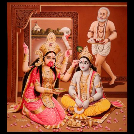 Vintage Paper Painting of Krishna and Maa Kali for Prayer Room