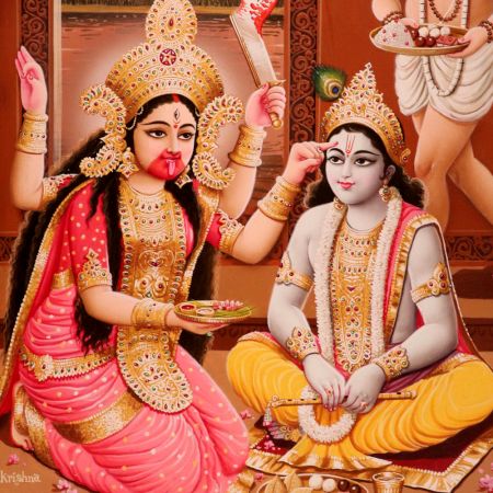 Vintage Paper Painting of Krishna and Maa Kali for Prayer Room