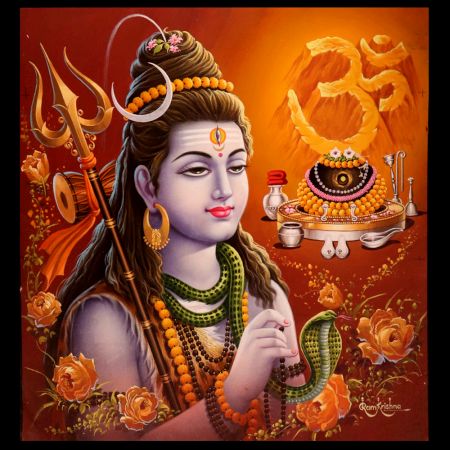 Lord Shiva Vintage Paper Painting for Prayer Room