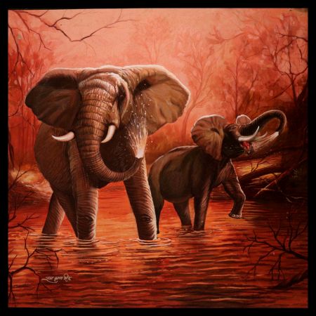Majestice Paper Painting of Elephant for Home Decoration