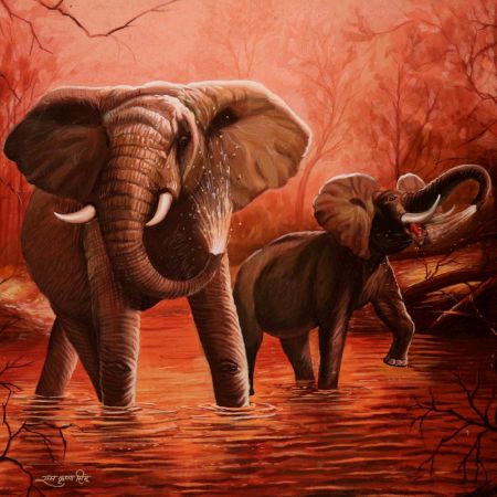 Majestice Paper Painting of Elephant for Home Decoration