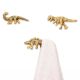 Modern Dinosaur Aluminium Golden Heavy Duty Wall Hooks-Pack of 3