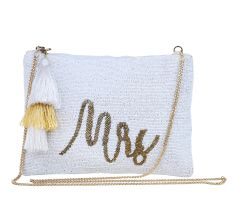 White Mrs Beaded Cross Body Sling Bag