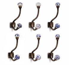 6 Pieces Floral Ceramic Iron Heavy Duty Wall Hook