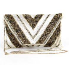 Golden Chevron Hand Beaded Party Clutch Sling Bag