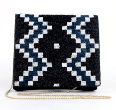 Midnight Mosaic Hand Beaded Sling Bag with Gold Chain Strap