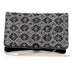 Noir Royale Hand Beaded Clutch with Ornate Metallic Embroidery
