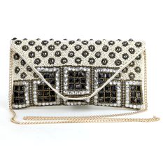 Gilded Mosaic Beaded Clutch with Luxe Chain Strap