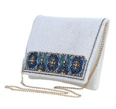 Imperial Bloom Hand-Beaded Clutch with Chain Strap