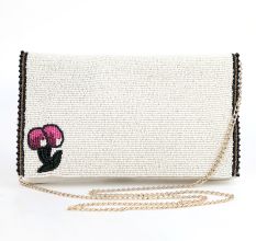 Blush Bloom Minimalist Beaded Clutch with Chain Strap