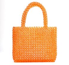 Handmade Orange Beaded Tote Bag Stylish Transparent Bead Handbag