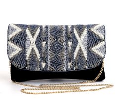 Midnight Mirage Beaded Sling Clutch with Gold Chain Strap
