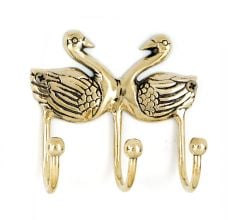 Handmade Brass Double Swan Wall Hook for Hanging Keys