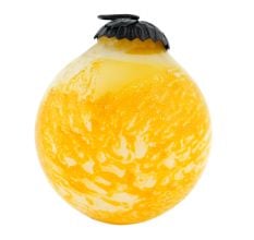 Yellow and White Vintage Round Glass Christmas Ornament