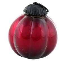Red Ribbed Glass Kugel Christmas Ornament