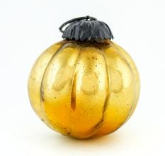 Yellow Ribbed Glass Kugel Christmas Ornament