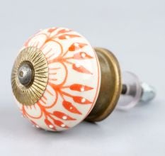 Orange Zinnia Flower Ceramic Knob
