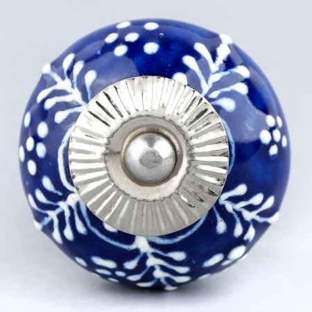 Navy Blue White Leaf Knob