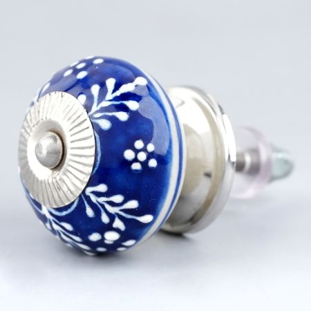 Navy Blue White Leaf Knob