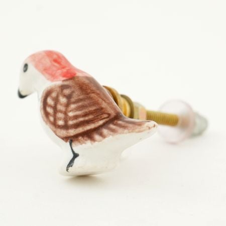 Brown Feather Ceramic Bird Knob