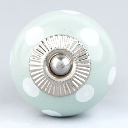Sage Green White Dot Ceramic Dresser Knob