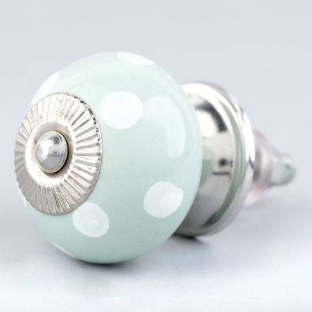 Sage Green White Dot Ceramic Dresser Knob