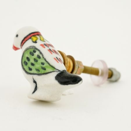 White Crackle Bird Knob