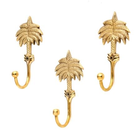 3 Pieces Handmade Brass Palm Tree Wall Hook for Hanging Keys
