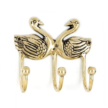 Handmade Brass Double Swan Wall Hook for Hanging Keys