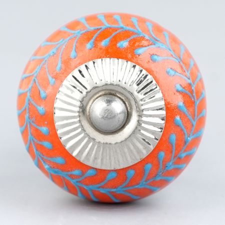 Turquoise Orange Leaf Drawer Knob