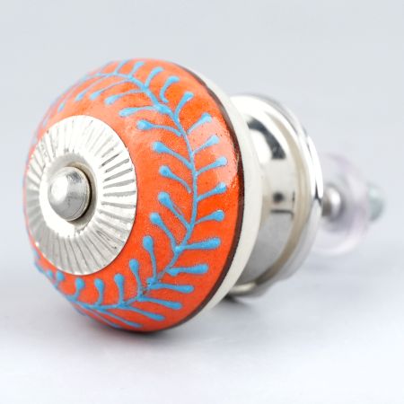 Turquoise Orange Leaf Drawer Knob