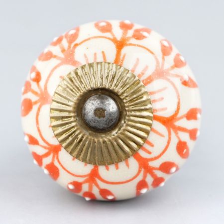 Orange Zinnia Flower Ceramic Knob