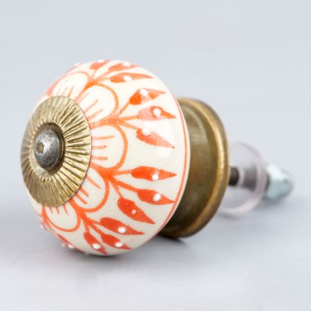 Orange Zinnia Flower Ceramic Knob