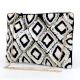Black And White Ziptop Jacquard Cotton Clutch bag With Tassle