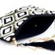 Black And White Ziptop Jacquard Cotton Clutch bag With Tassle