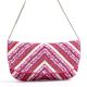 Pink Chevron Hand Beaded Clutch Bag with Gold Chain Strap
