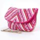 Pink Chevron Hand Beaded Clutch Bag with Gold Chain Strap