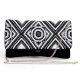 Midnight Monochrome Hand Beaded Geometric Clutch with Chain Strap