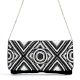 Midnight Monochrome Hand Beaded Geometric Clutch with Chain Strap