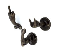 3 Pieces Antique Handmade Rustic Cast Iron Hand Gestures Wall Hooks