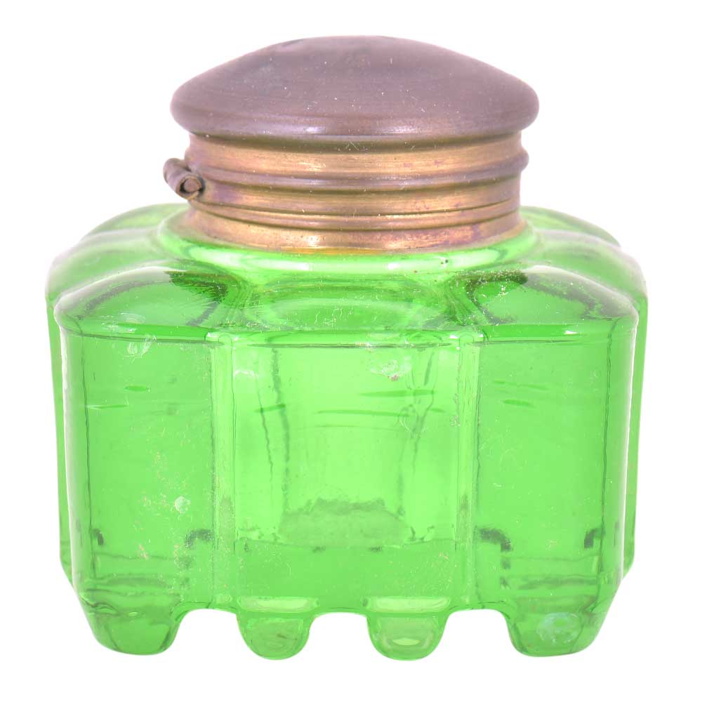 Green Rectangular Thick Glass Ink Pot