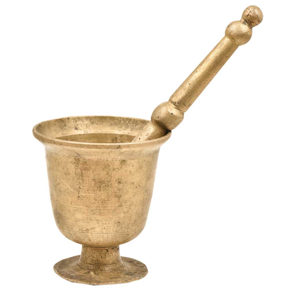 Indian Kitchen Brass Urn Shape Mortar And Pestle