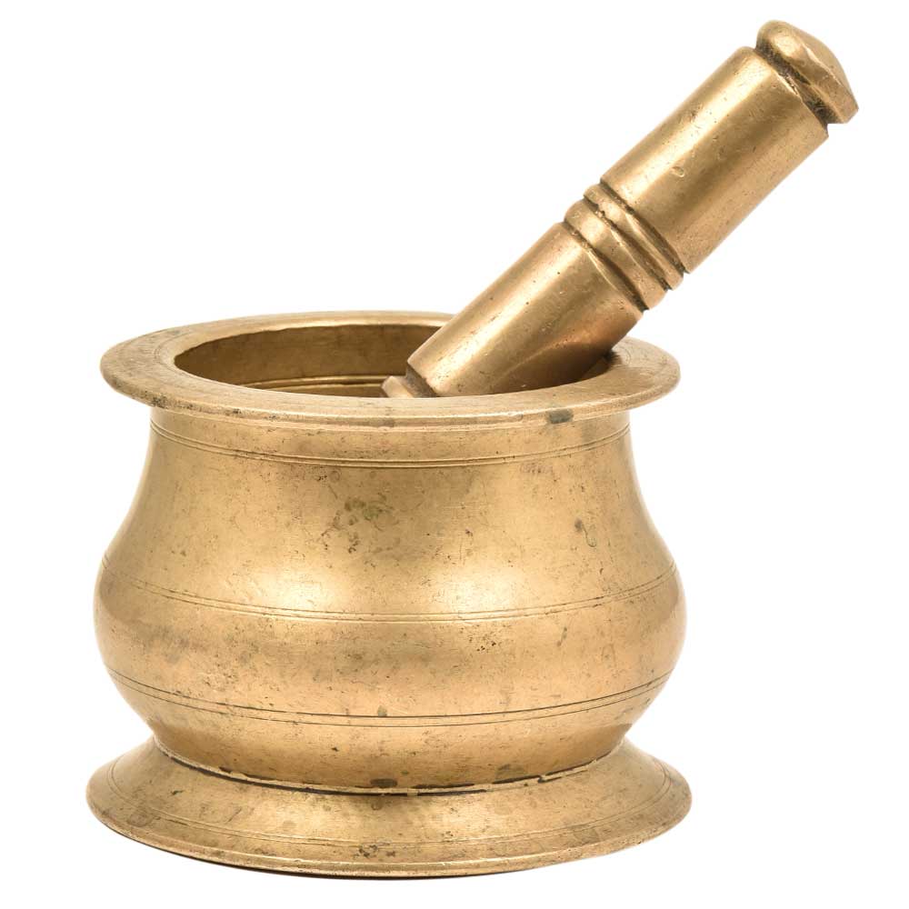 Mortar Pestle Brass Grind Food Crusher