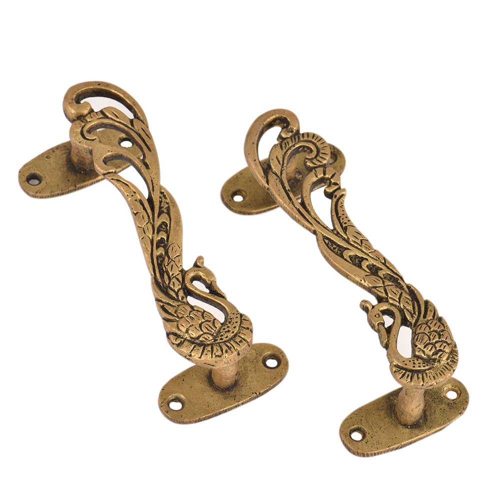 Designer Brass Door Handles Peacock With Long Feathers In Pair