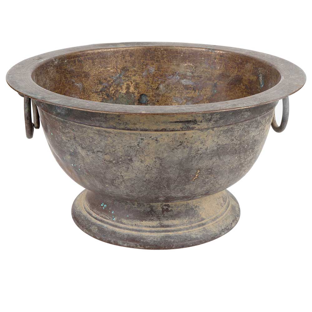 Rustic Brass Flower Pot With Two Ring handles