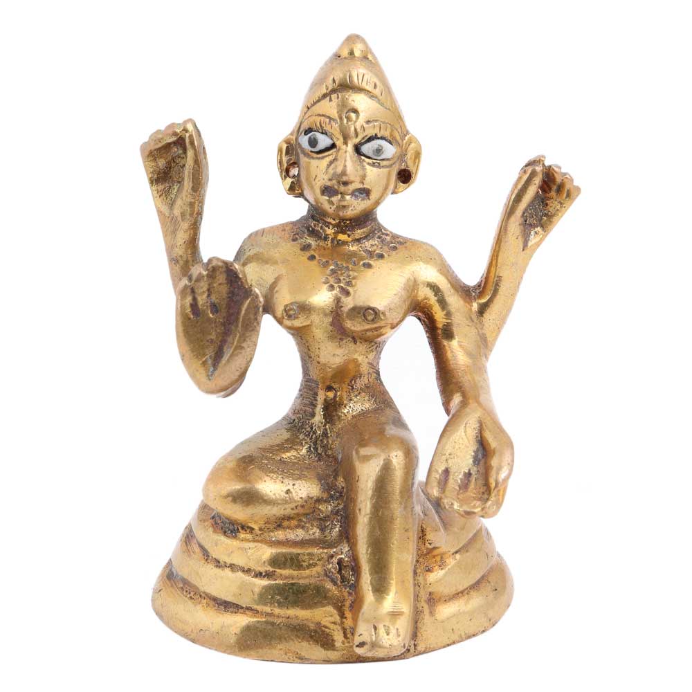 Brass Hindu Deity Statue Sitting On Platform In Blessing Pose