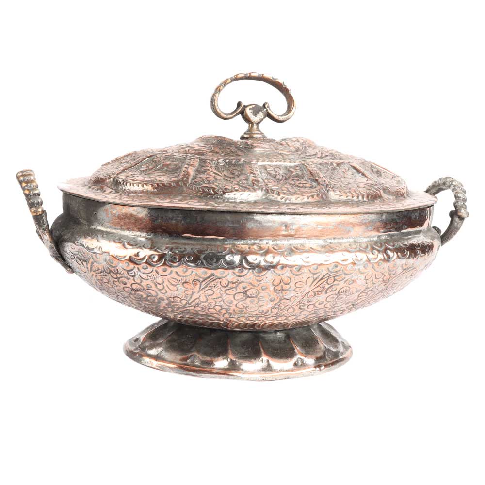 Kashmiri Copper Rice Bowl With Lid And Handles