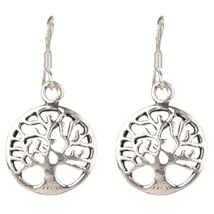SILVER STUD EARRINGS  925  STERLING SILVER OVAL DIAMOND  LADIES TREE OF LIFE
